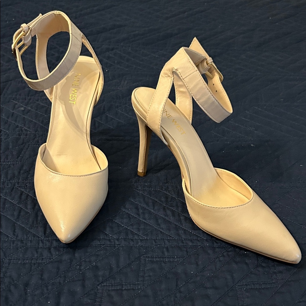 Nine West Beige Ankle Strap Heels